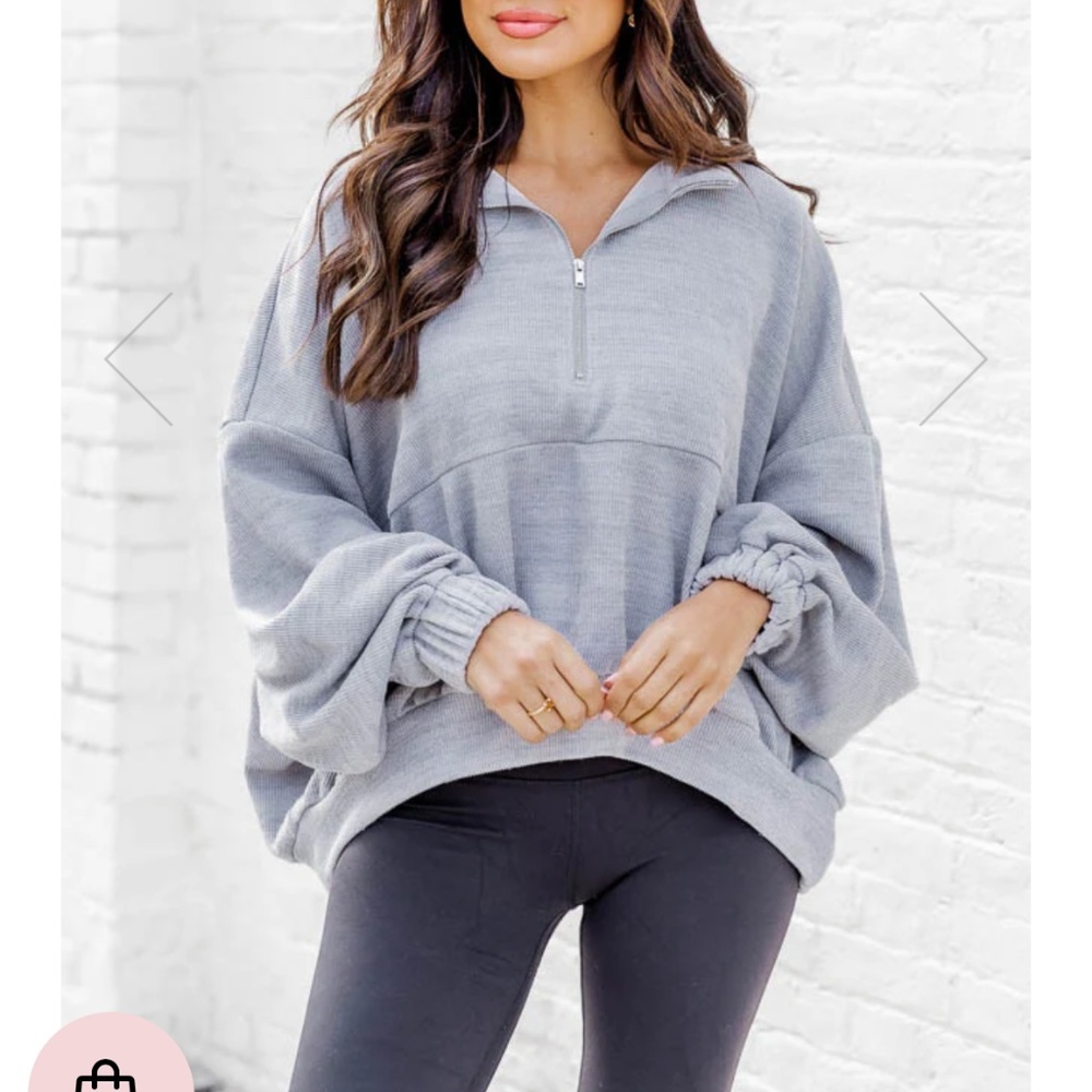 Grey Pink Lily Half Zip